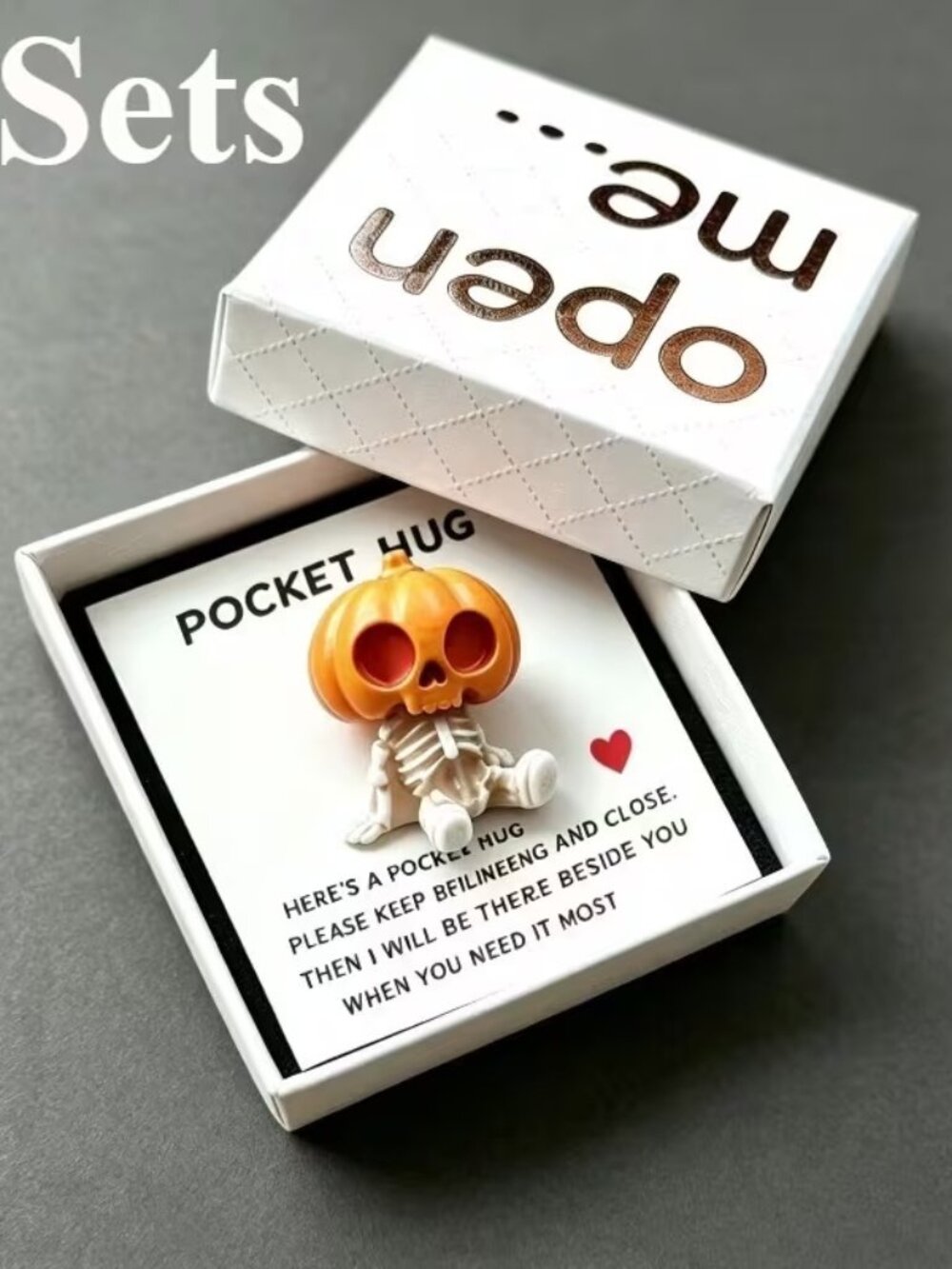 Halloween Pumpkin Skull Surprise Pocket Hug gift box w/mini greeting